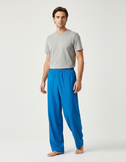 Pantalon Chinois Bleu Ample Lin Confortable Homme