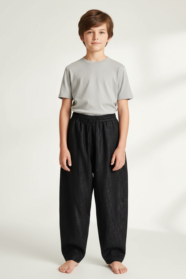 Pantalon Chinois Noir Ample Texturé Décontracté Enfant - Polyester