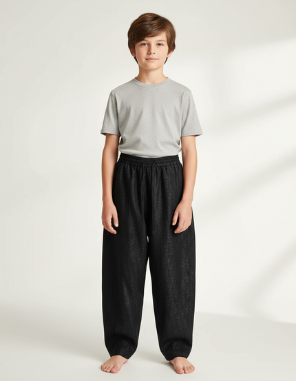 Pantalon Chinois Noir Ample Texturé Décontracté Enfant - Polyester