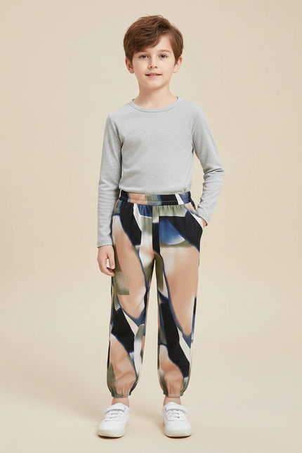Pantalon Chinois Imprimé Abstrait Fluide Ample Enfant - Multicolore Polyester