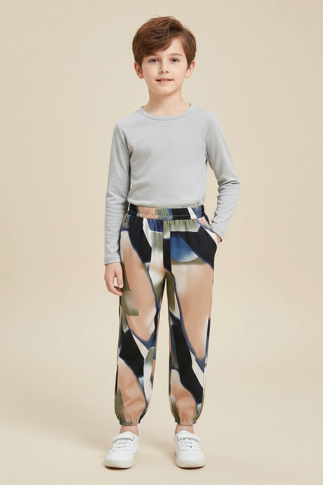 Pantalon Chinois Imprimé Abstrait Fluide Ample Enfant - Multicolore Polyester