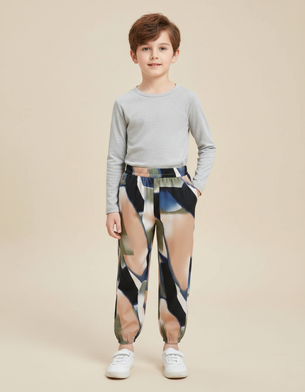 Pantalon Chinois Imprimé Abstrait Fluide Ample Enfant - Multicolore Polyester