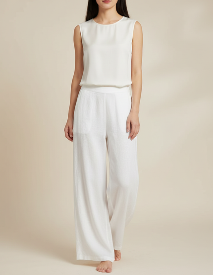 Pantalon Chinois Blanc Ample Lin Fluide Femme
