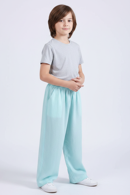 Pantalon Chinois Bleu Ciel Ample Lin Enfant Décontracté