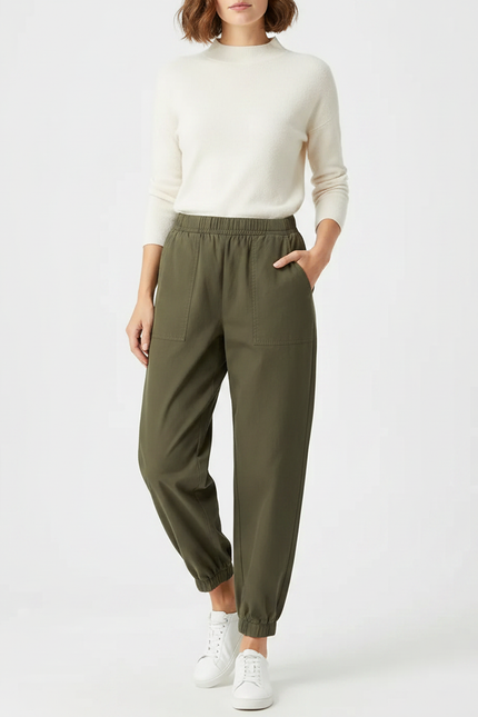 Pantalon Chinois Kaki Ample Élastique Cargo Femme - Gabardine