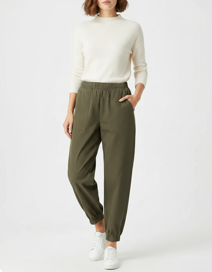 Pantalon Chinois Kaki Ample Élastique Cargo Femme - Gabardine