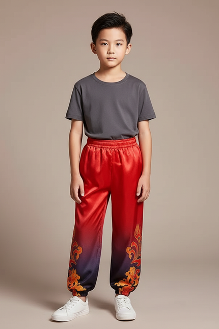Pantalon Chinois Satiné Dégradé Ample Dragon Enfant - Multicolore