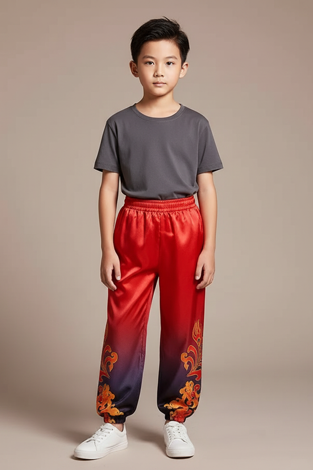 Pantalon Chinois Satiné Dégradé Ample Dragon Enfant - Multicolore