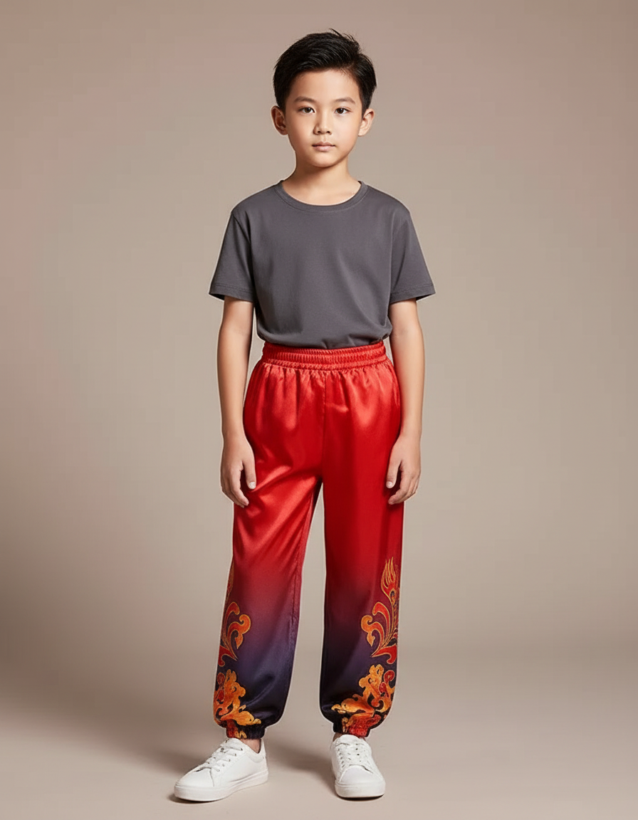 Pantalon Chinois Satiné Dégradé Ample Dragon Enfant - Multicolore