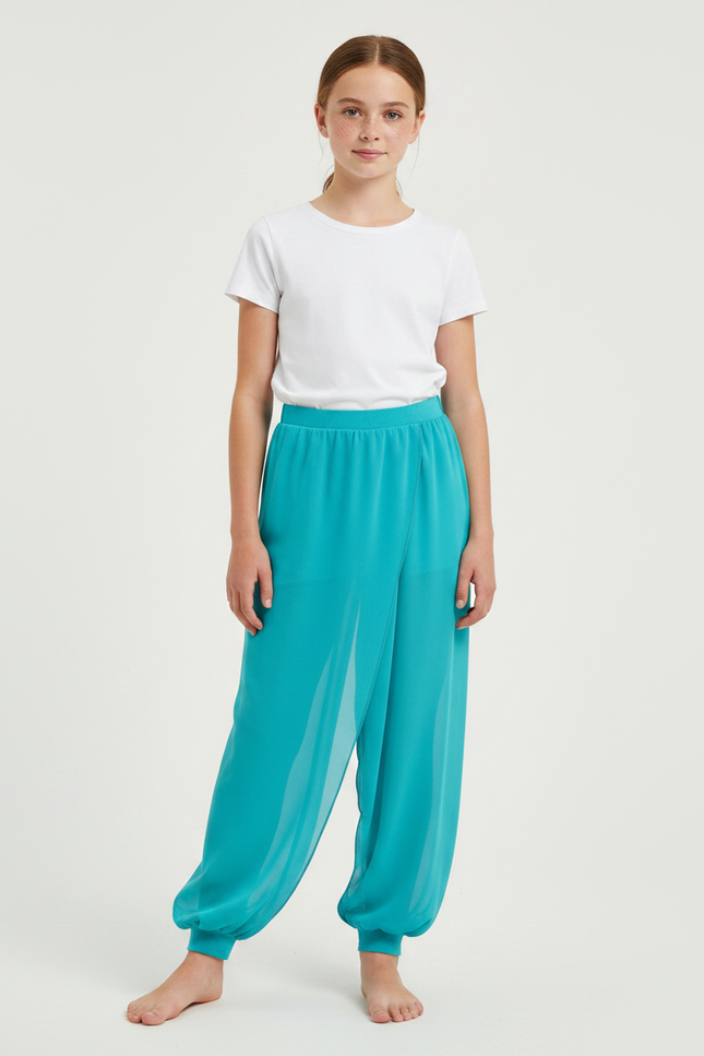 Pantalon Chinois Turquoise Fluide Harem Fille - Bleu Polyester