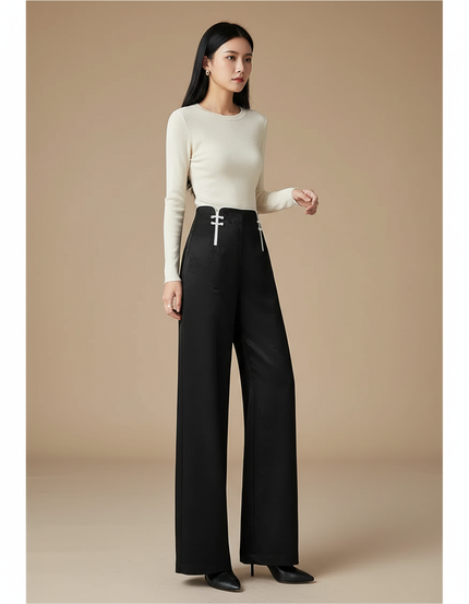 Pantalon Chinois Femme Noir Large - Satin