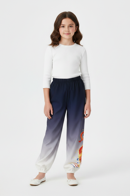 Pantalon Chinois Dégradé Bleu Dragon Ample Enfant - Multicolore Polyester