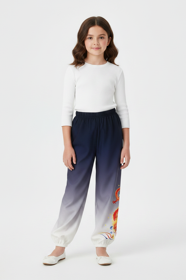 Pantalon Chinois Dégradé Bleu Dragon Ample Enfant - Multicolore Polyester