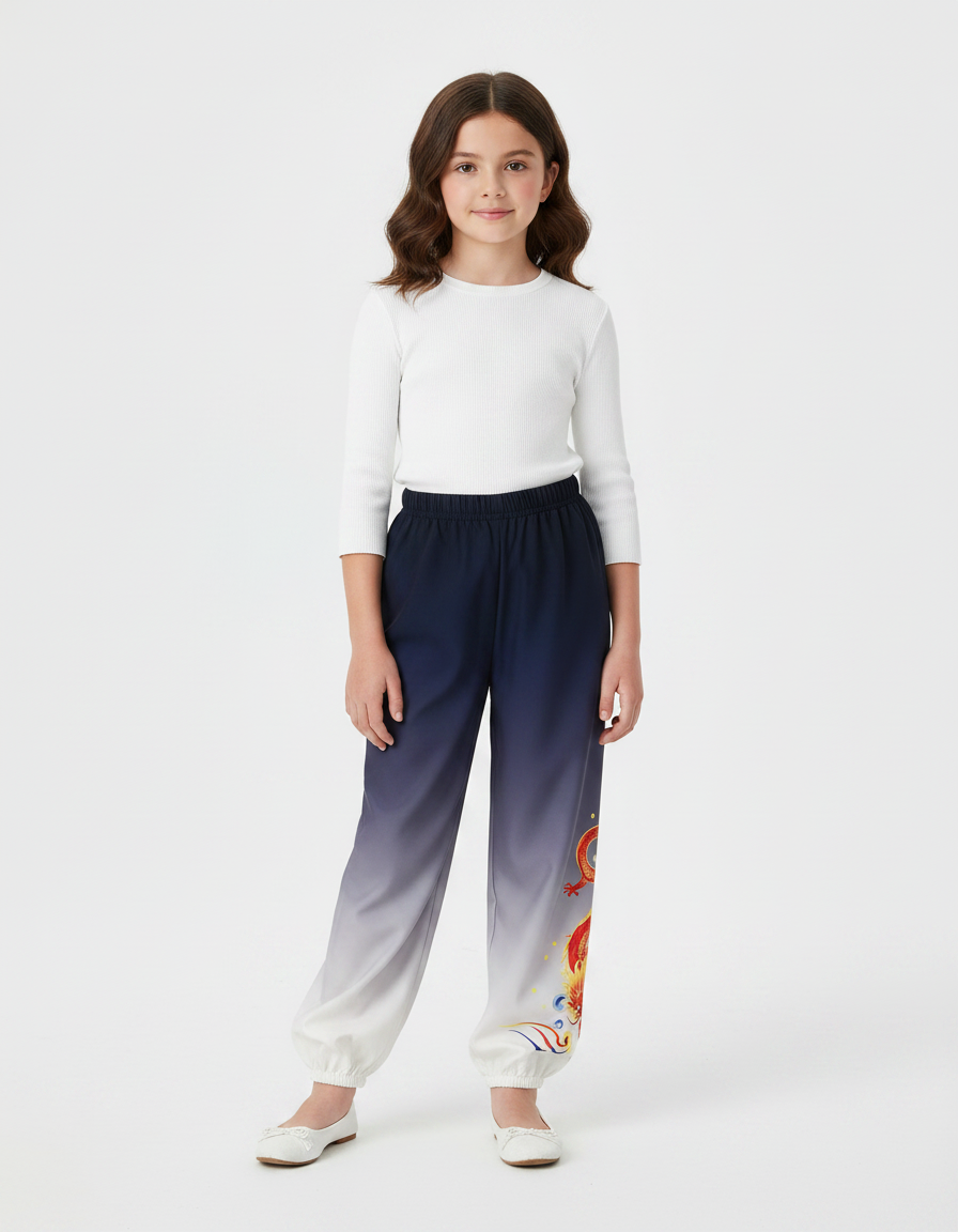 Pantalon Chinois Dégradé Bleu Dragon Ample Enfant - Multicolore Polyester
