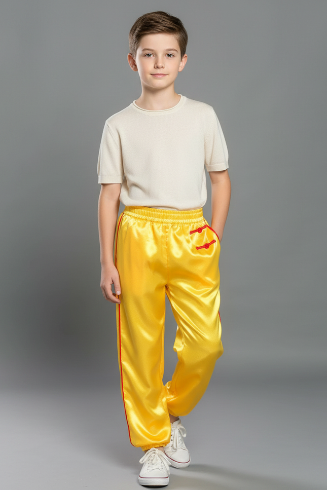 Pantalon Chinois Jaune Satiné Ample Traditionnel Enfant