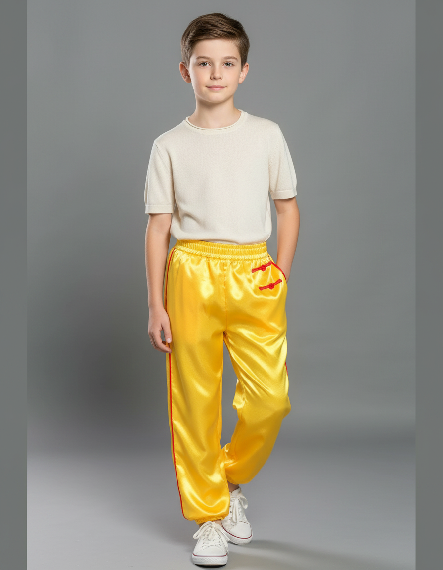 Pantalon Chinois Jaune Satiné Ample Traditionnel Enfant