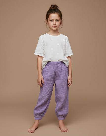 Pantalon Chinois Violet Coton Ample Texturé Enfant