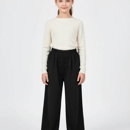 Pantalon Chinois Noir Ample Unisexe Traditionnel - Polyester