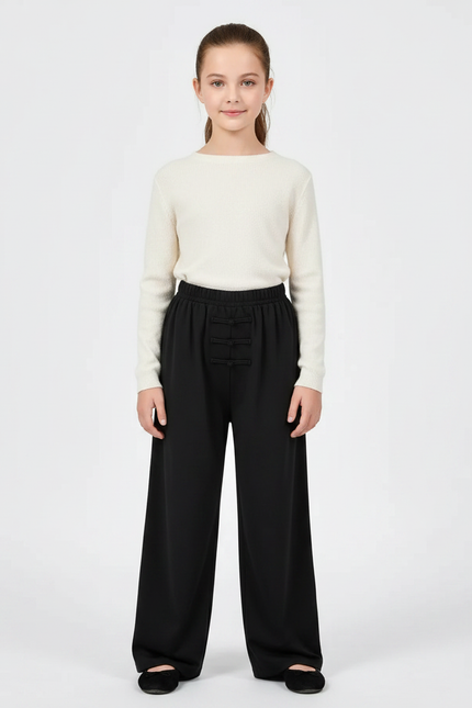 Pantalon Chinois Noir Ample Unisexe Traditionnel - Polyester