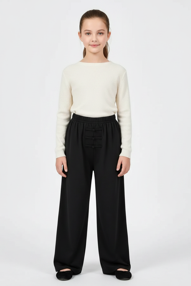 Pantalon Chinois Noir Ample Unisexe Traditionnel - Polyester
