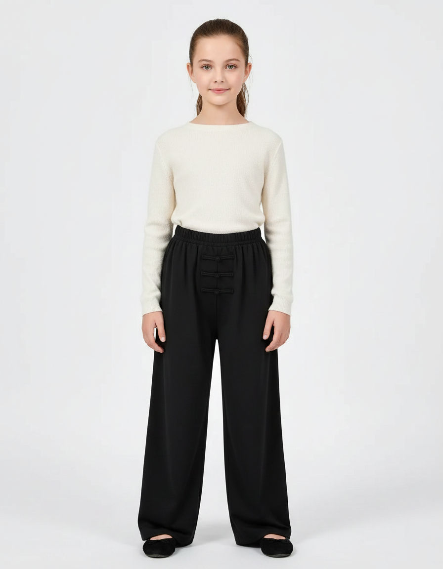 Pantalon Chinois Noir Ample Unisexe Traditionnel - Polyester