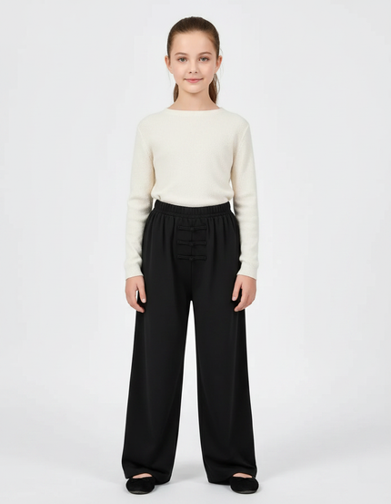 Pantalon Chinois Noir Ample Unisexe Traditionnel - Polyester