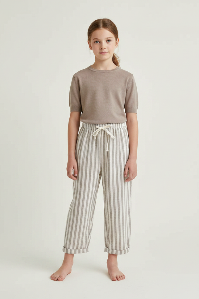 Pantalon Chinois Rayé Beige Ample Coton Enfant