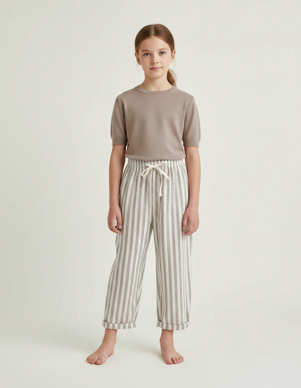 Pantalon Chinois Rayé Beige Ample Coton Enfant