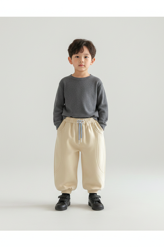 Pantalon Chinois Beige Harem Coton Enfant Sport Décontracté - Molleton