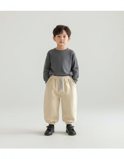 Pantalon Chinois Beige Harem Coton Enfant Sport Décontracté - Molleton