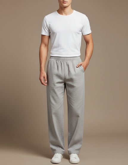 Pantalon Chinois Gris Ample Lin Confortable Homme