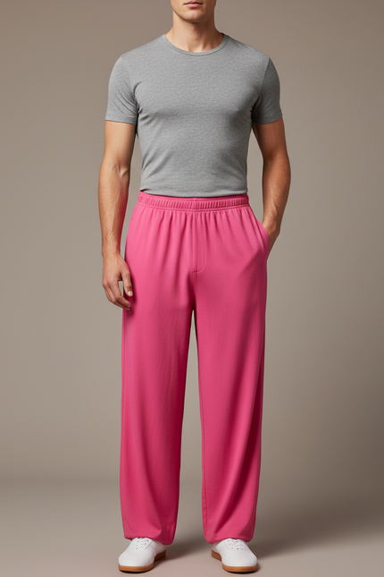 Pantalon Chinois Rose Vif Ample Fluide Confortable - Molleton