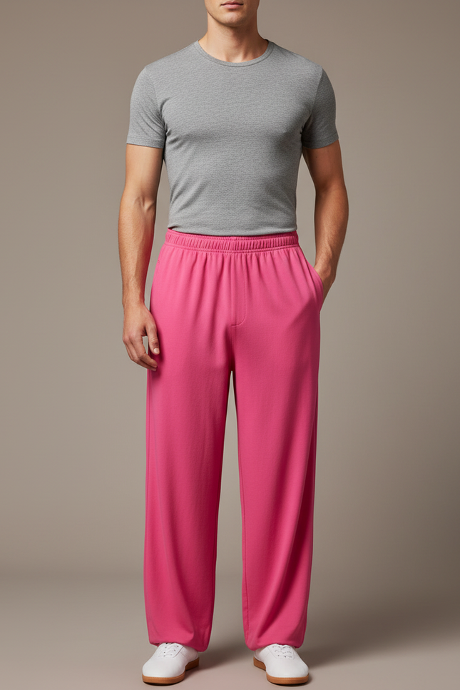 Pantalon Chinois Rose Vif Ample Fluide Confortable - Molleton