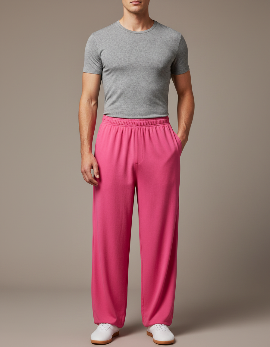 Pantalon Chinois Rose Vif Ample Fluide Confortable - Molleton