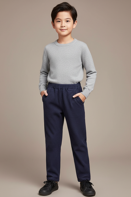 Pantalon Chinois Bleu Marine Côtelé Décontracté Enfant - Cordé