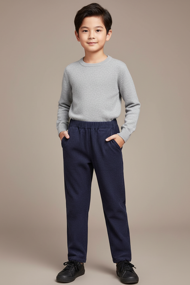 Pantalon Chinois Bleu Marine Côtelé Décontracté Enfant - Cordé