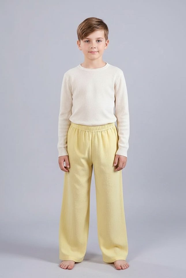 Pantalon Chinois Jaune Ample Enfant Décontracté Coton - Lin