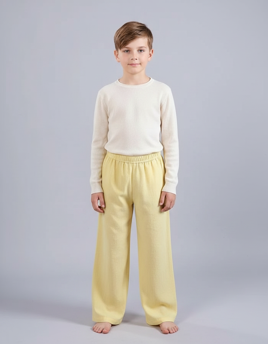 Pantalon Chinois Jaune Ample Enfant Décontracté Coton - Lin