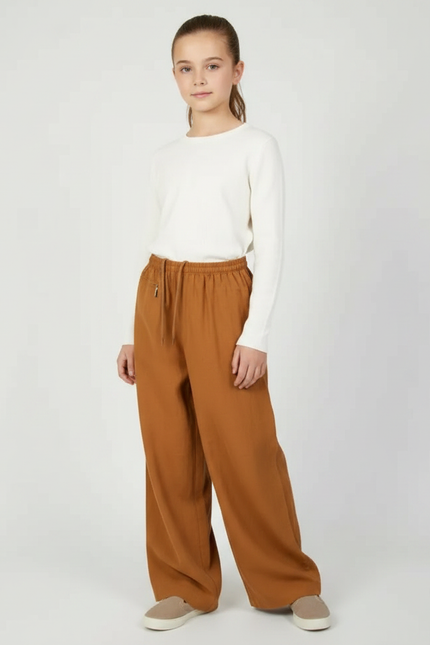 Pantalon Chinois Marron Ample Coton Enfant Décontracté