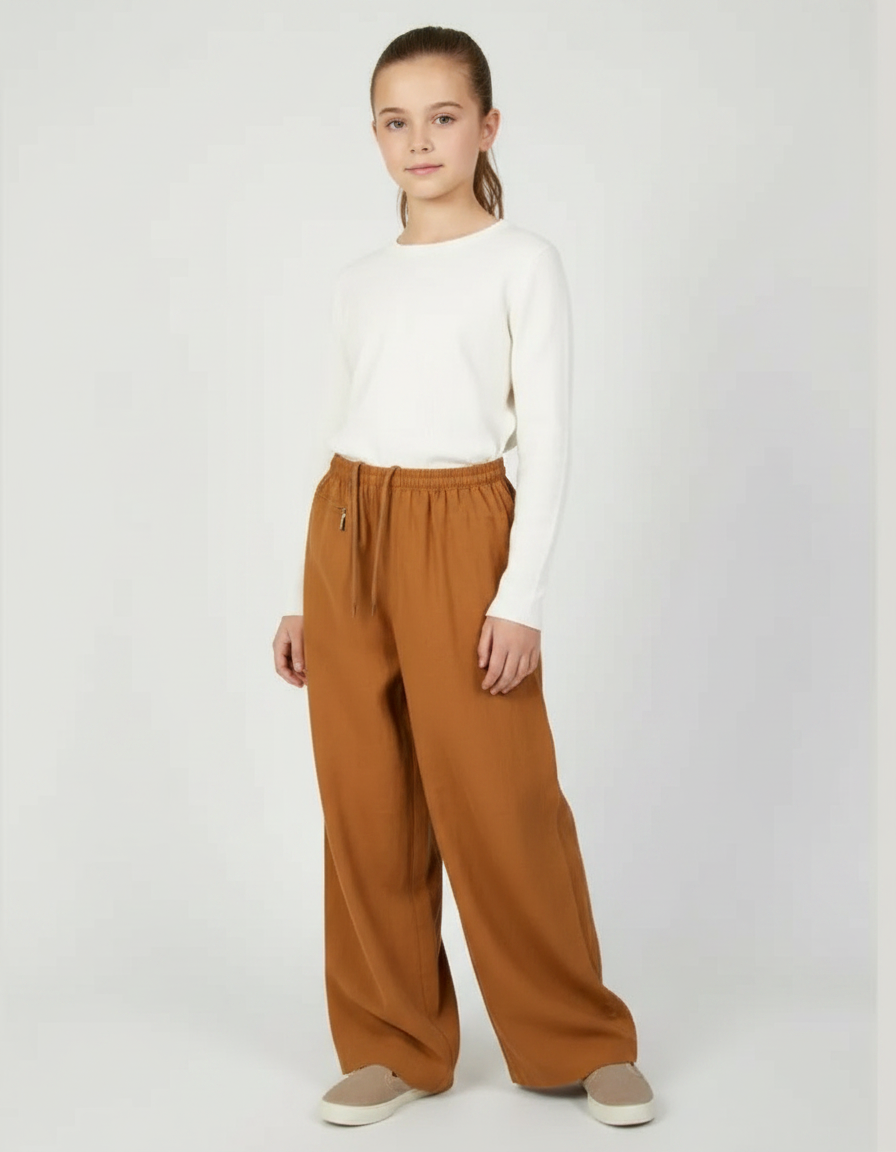 Pantalon Chinois Marron Ample Coton Enfant Décontracté
