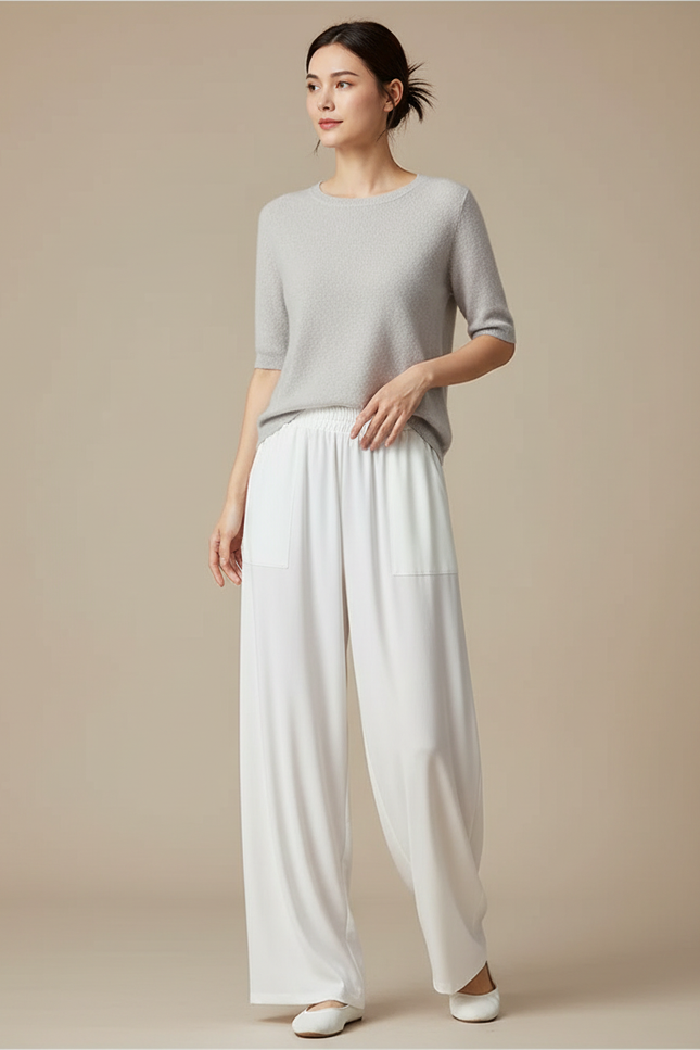 Pantalon Chinois Blanc Fluide Ample Confortable - Viscose