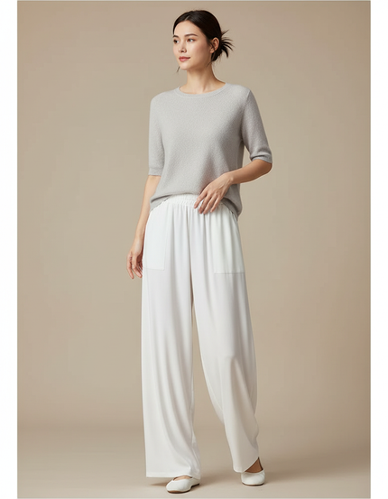 Pantalon Chinois Blanc Fluide Ample Confortable - Viscose