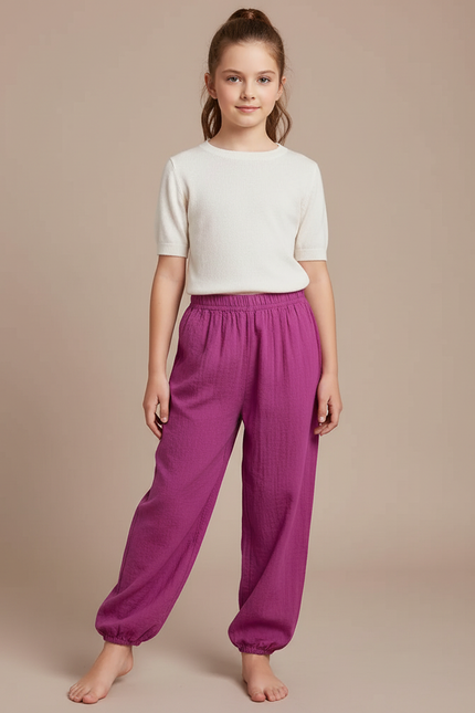 Pantalon Chinois Violet Ample Coton Enfant Respirant