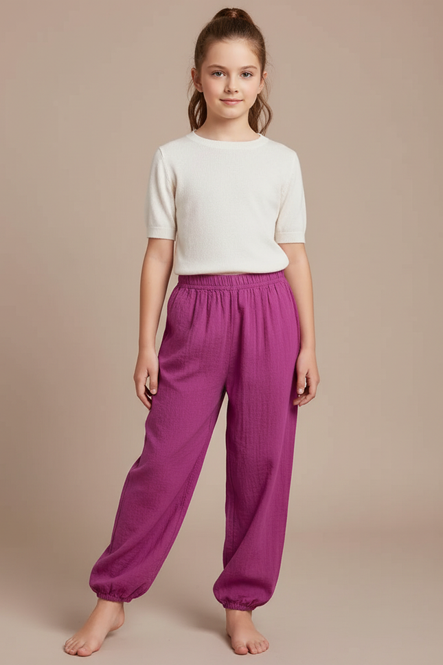 Pantalon Chinois Violet Ample Coton Enfant Respirant