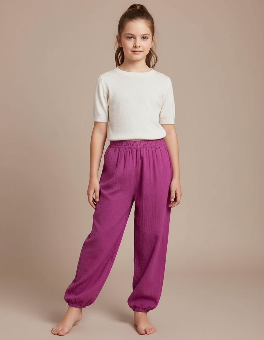 Pantalon Chinois Violet Ample Coton Enfant Respirant