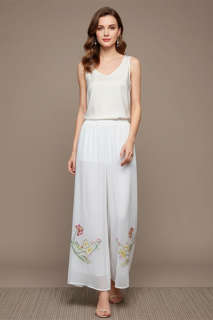 Pantalon Chinois Fendu - Blanc Soie