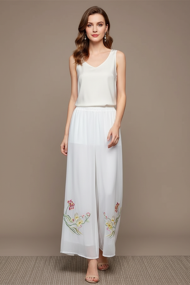 Pantalon Chinois Fendu - Blanc Soie