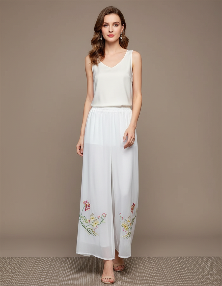 Pantalon Chinois Fendu - Blanc Soie