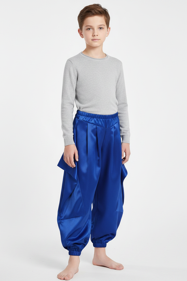 Pantalon Chinois Bleu Royal Satiné Ample Bouffant Enfant