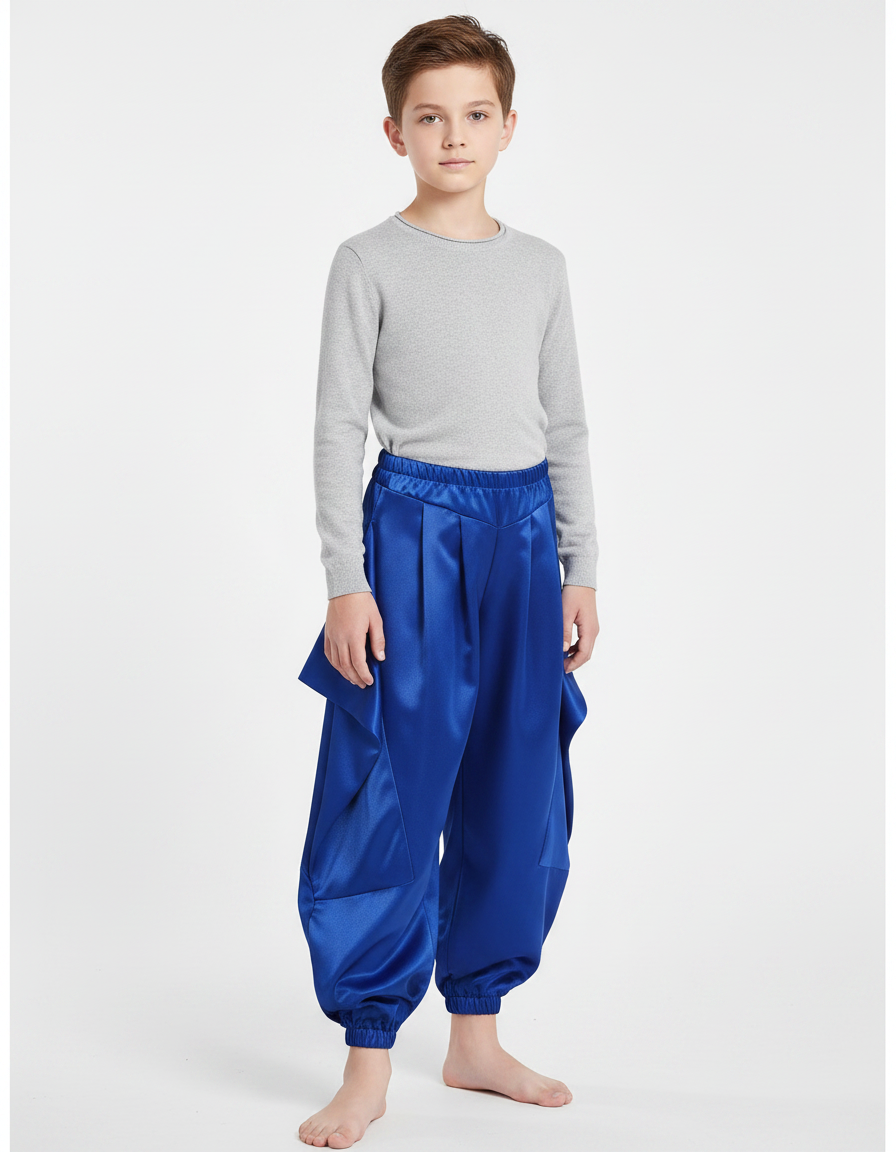 Pantalon Chinois Bleu Royal Satiné Ample Bouffant Enfant